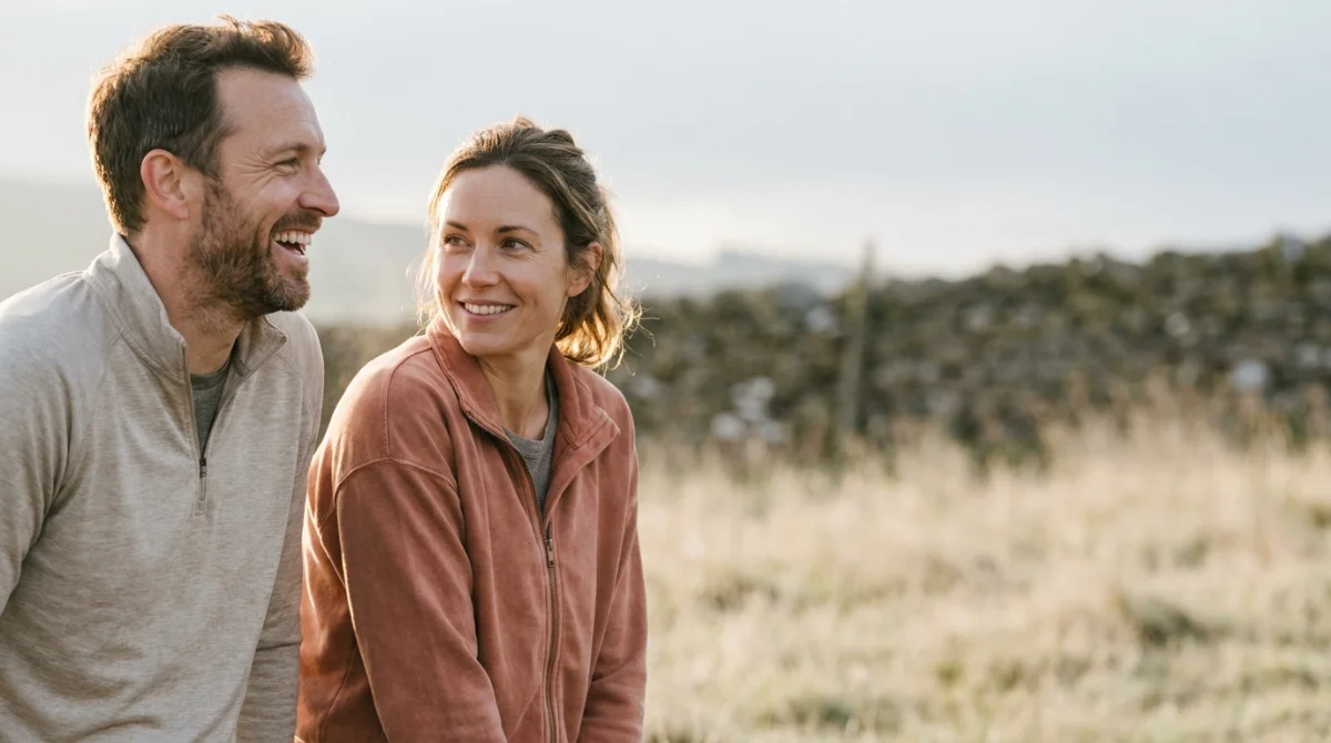 Pareja al aire libre con luz natural cálida